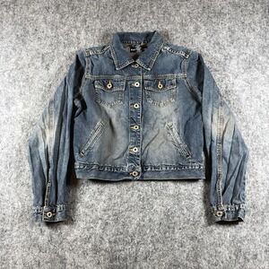 Vintage‎ Express Jean Jacket Womens Medium Blue Denim Trucker 90s Button Front